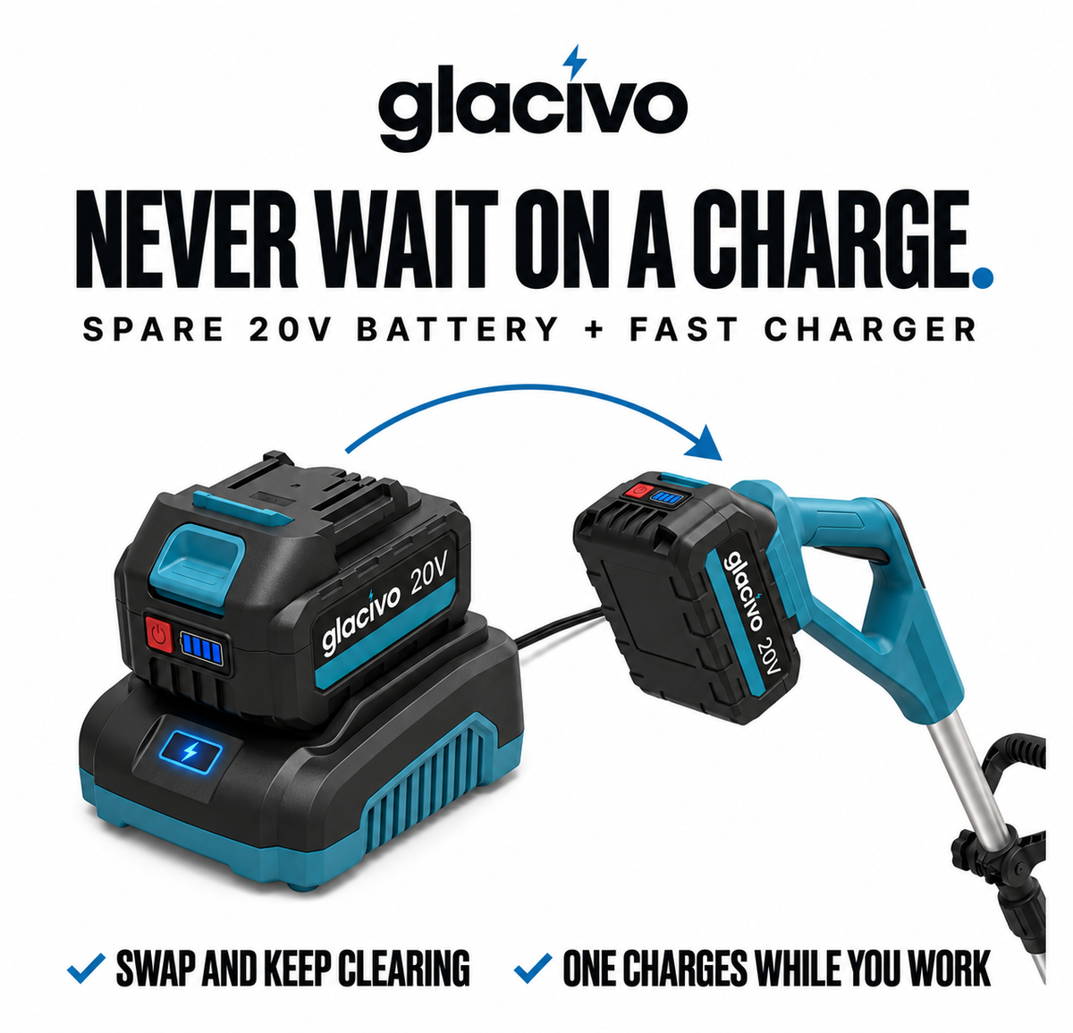 GLACIVO™ – 2 PACK 20V BATTERY + FAST CHARGER